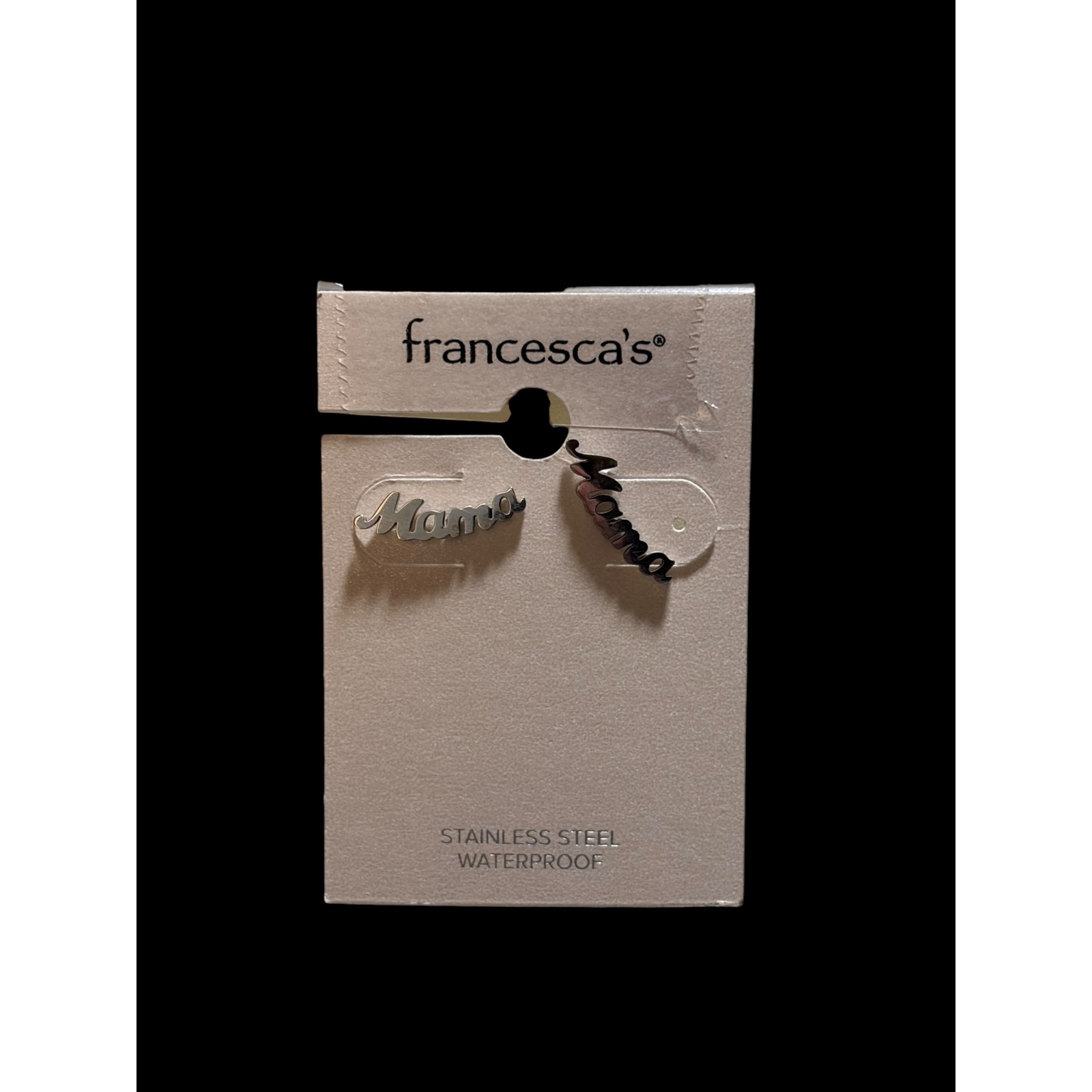 Francesca's Mama Script Stud Earrings Silver Tone Stainless Steel Waterproof